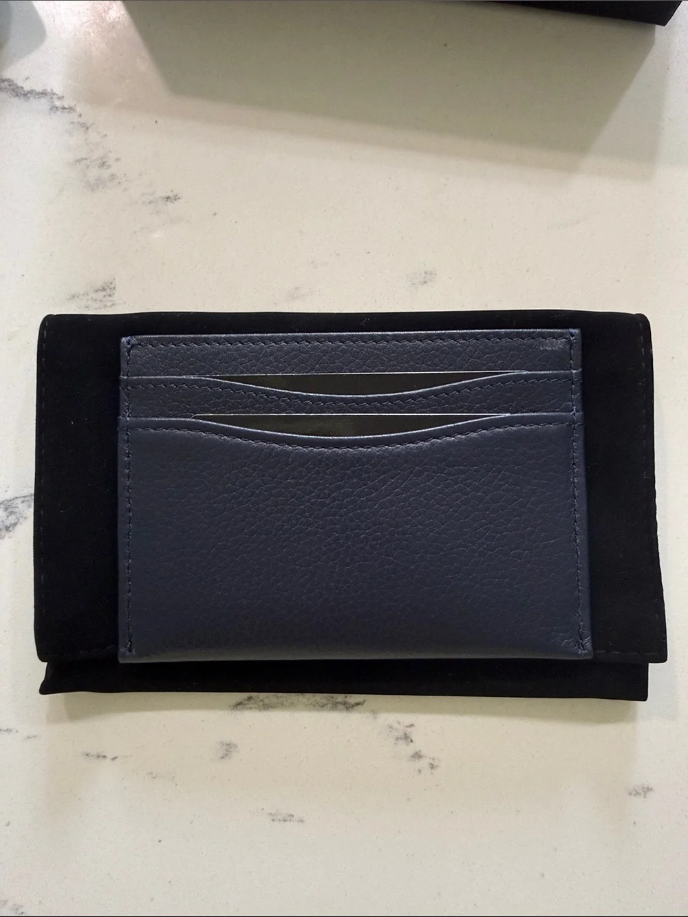 CHANEL Navy and Gold Leather Card Holder with CC Emblem